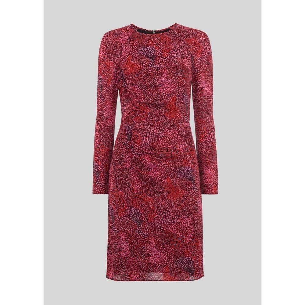 Whistles Abstract Silk Mix Bodycon Dress 0 Red Pink Animal Print EUC